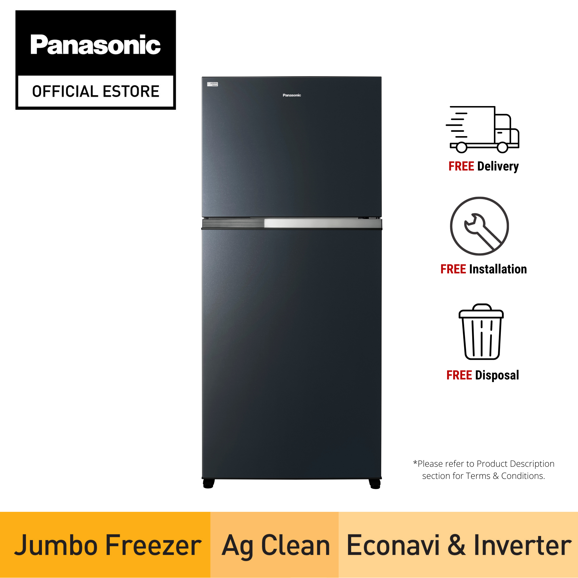 [Bulky] Panasonic 2D Refrigerator with Jumbo Freezer NR-TZ601BPKS [Free delivery, installation and disposal]